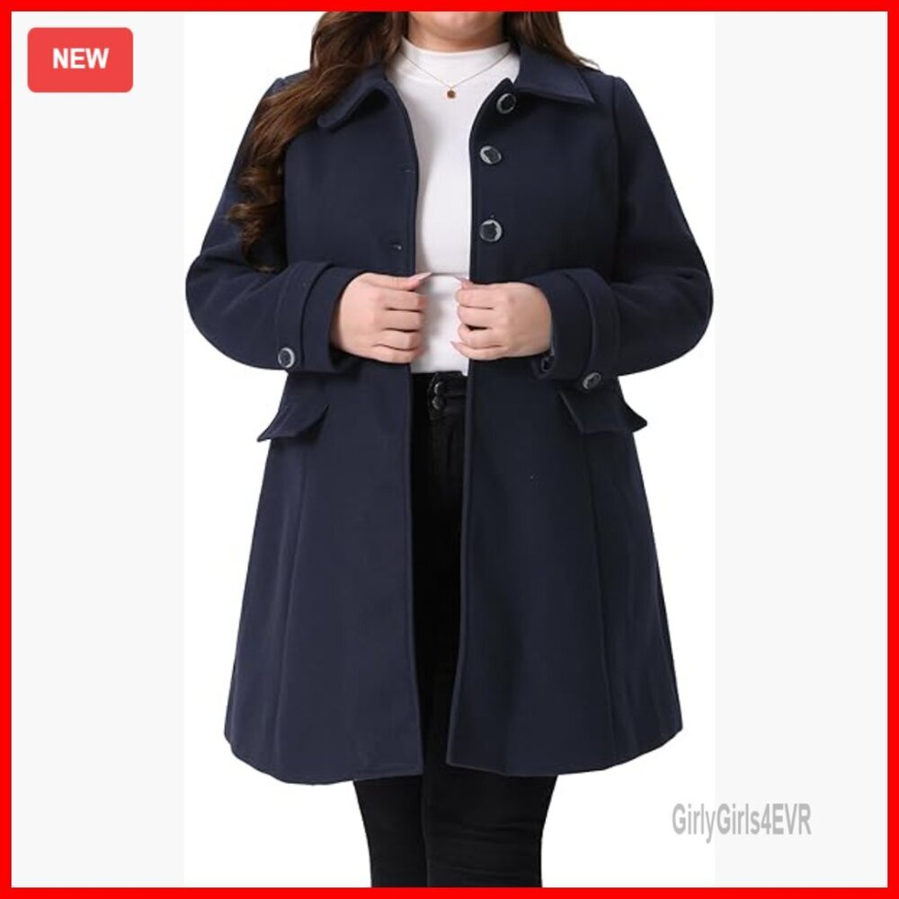 Plus Size Pea Coat Women's Winter Trench Coat Single Breasted with Pockets
